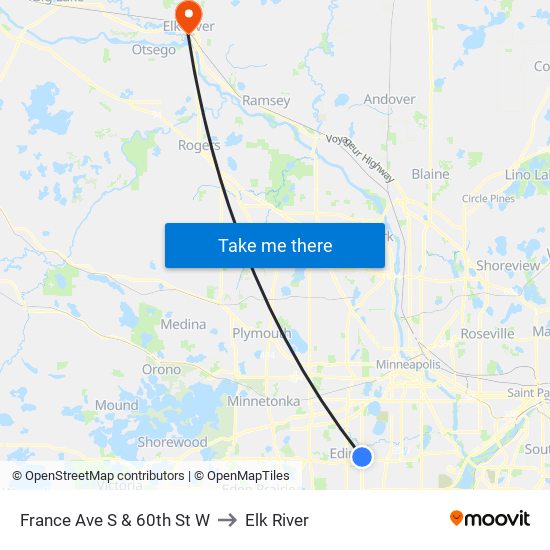 France Ave S & 60th St W to Elk River map