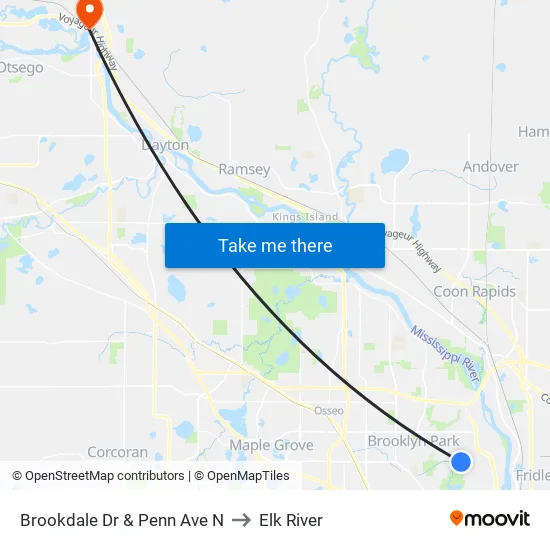 Brookdale Dr & Penn Ave N to Elk River map