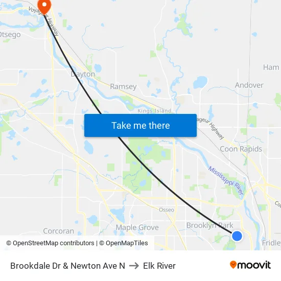 Brookdale Dr & Newton Ave N to Elk River map