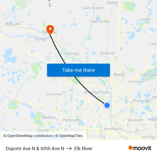 Dupont Ave N & 60th Ave N to Elk River map