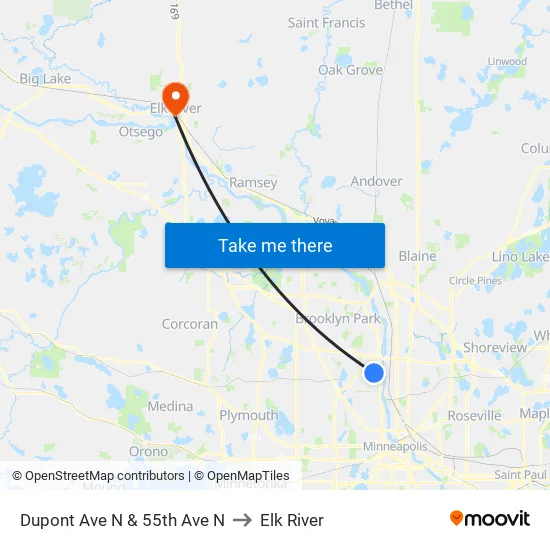 Dupont Ave N & 55th Ave N to Elk River map
