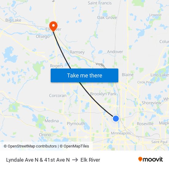 Lyndale Ave N & 41st Ave N to Elk River map