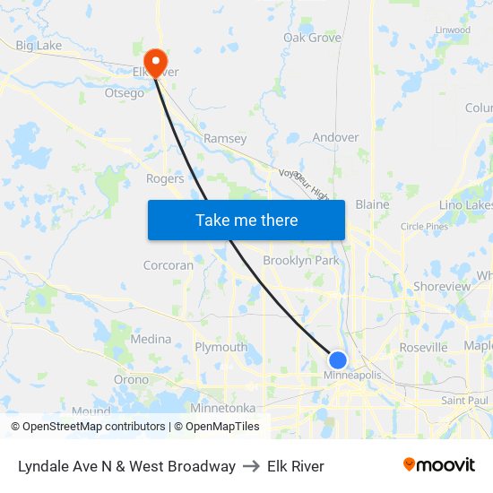 Lyndale Ave N & West Broadway to Elk River map