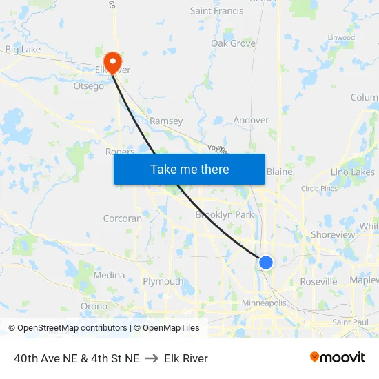 40th Ave NE & 4th St NE to Elk River map
