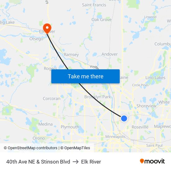 40th Ave NE & Stinson Blvd to Elk River map