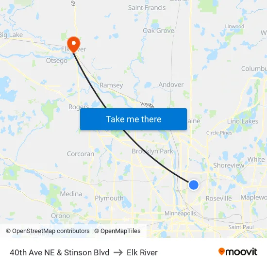 40th Ave NE & Stinson Blvd to Elk River map