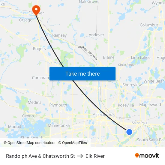 Randolph Ave & Chatsworth St to Elk River map