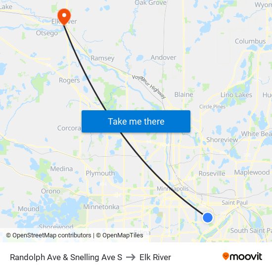 Randolph Ave & Snelling Ave S to Elk River map