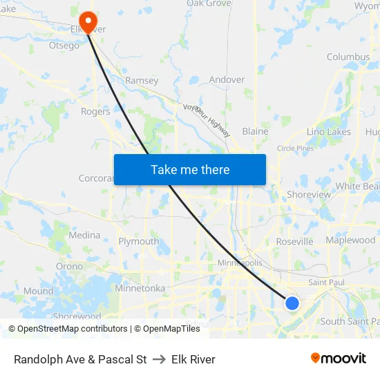 Randolph Ave & Pascal St to Elk River map