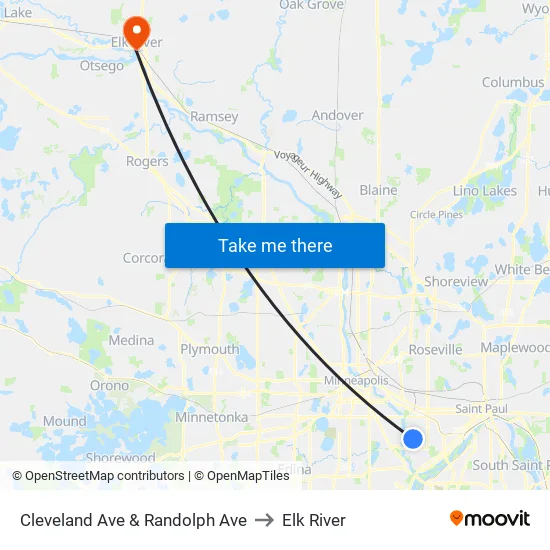 Cleveland Ave & Randolph Ave to Elk River map