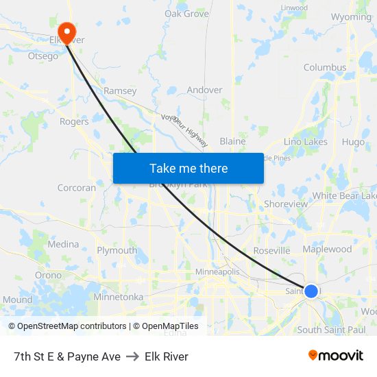 7th St E & Payne Ave to Elk River map