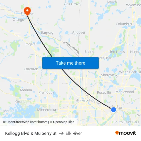 Kellogg Blvd & Mulberry St to Elk River map