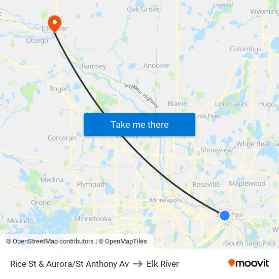 Rice St & Aurora/Rondo Ave to Elk River map
