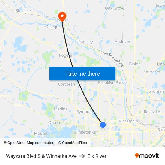 Wayzata Blvd S & Winnetka Ave to Elk River map