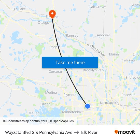 Wayzata Blvd S & Pennsylvania Ave to Elk River map
