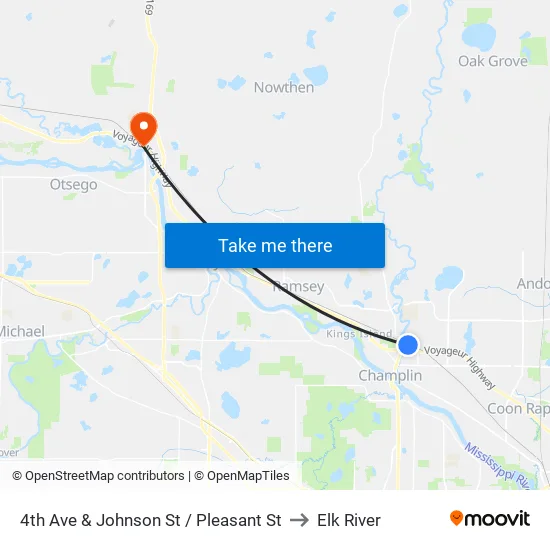 4th Ave & Johnson St / Pleasant St to Elk River map