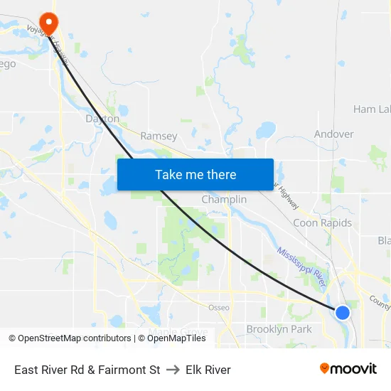 East River Rd & Fairmont St to Elk River map