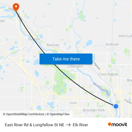 East River Rd & Longfellow St NE to Elk River map
