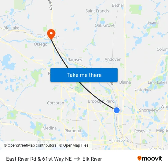 East River Rd & 61st Way NE to Elk River map