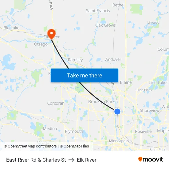 East River Rd & Charles St to Elk River map