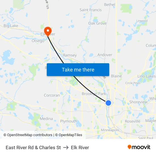 East River Rd & Charles St to Elk River map