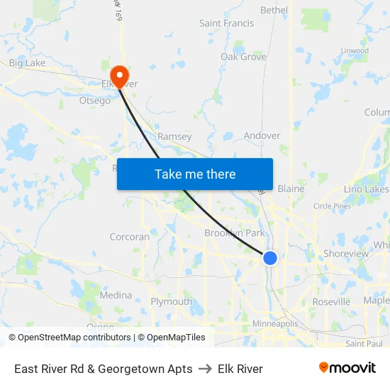 East River Rd & Georgetown Apts to Elk River map