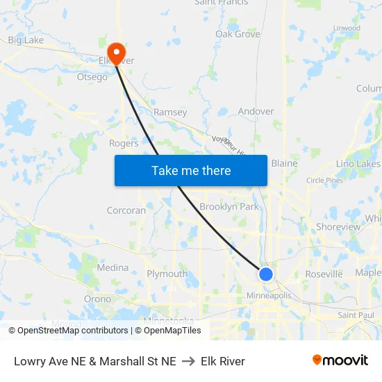 Lowry Ave NE & Marshall St NE to Elk River map