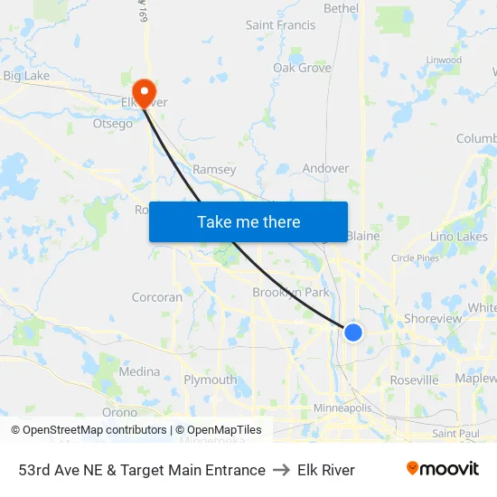 53rd Ave NE & Target Main Entrance to Elk River map