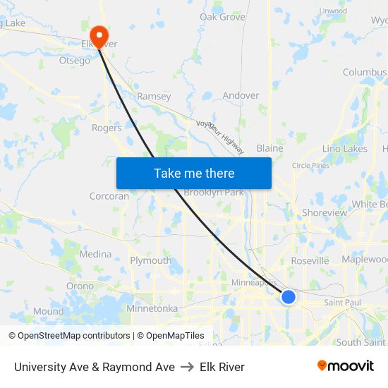 University Ave & Raymond Ave to Elk River map