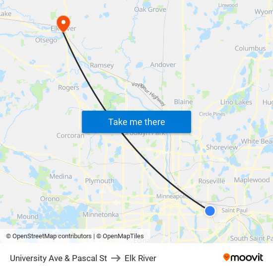 University Ave & Pascal St to Elk River map