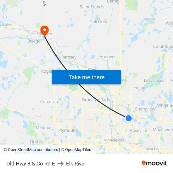 Old Hwy 8 & Co Rd E to Elk River map