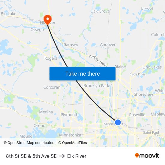 8th St SE & 5th Ave SE to Elk River map