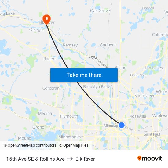 15th Ave SE & Rollins Ave to Elk River map