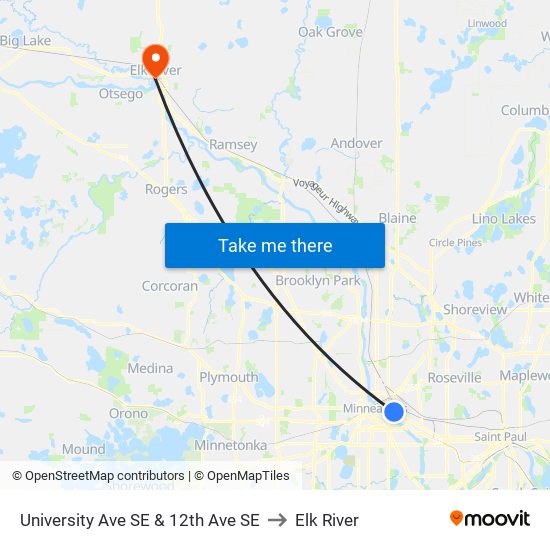 University Ave SE & 12th Ave SE to Elk River map