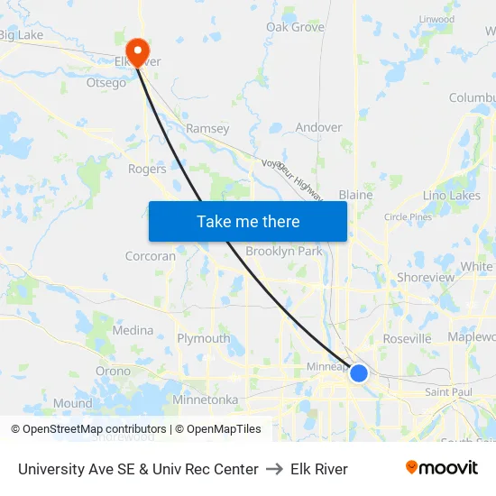 University Ave SE & Univ Rec Center to Elk River map