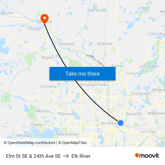 Elm St SE & 24th Ave SE to Elk River map