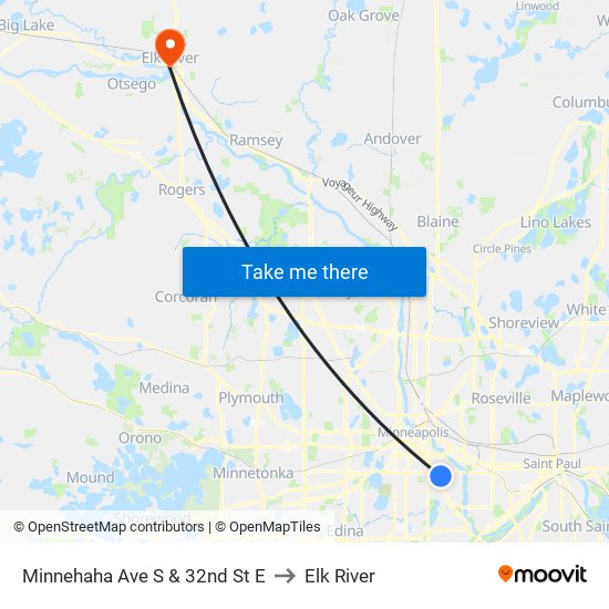 Minnehaha Ave S & 32nd St E to Elk River map