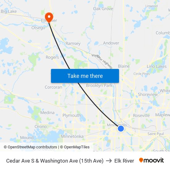 Cedar Ave S & Washington Ave (15th Ave) to Elk River map