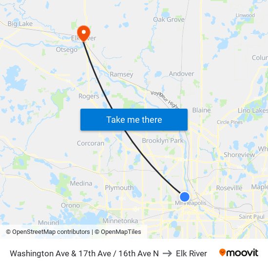 Washington Ave & 17th Ave / 16th Ave N to Elk River map