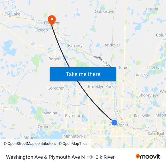 Washington Ave & Plymouth Ave N to Elk River map