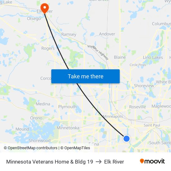 Minnesota Veterans Home & Bldg 19 to Elk River map