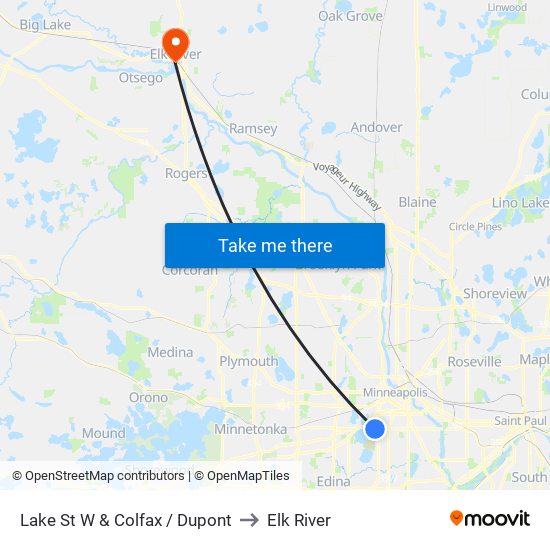 Lake St W & Colfax / Dupont to Elk River map