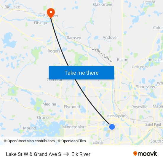 Lake St W & Grand Ave S to Elk River map