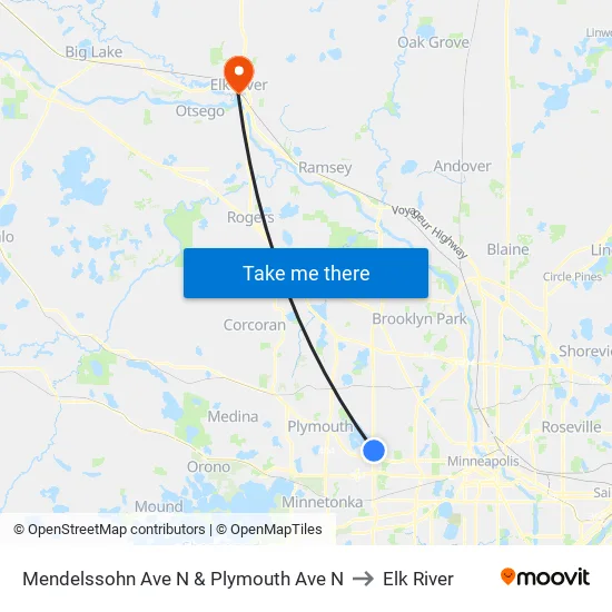 Mendelssohn Ave N & Plymouth Ave N to Elk River map