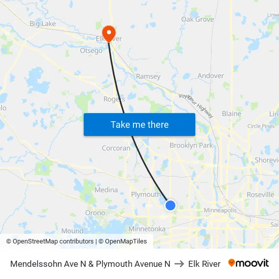 Mendelssohn Ave N & Plymouth Avenue N to Elk River map