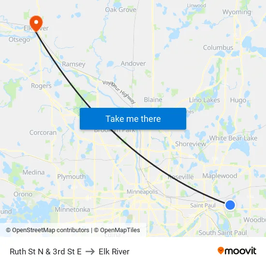 Ruth St N & 3rd St E to Elk River map