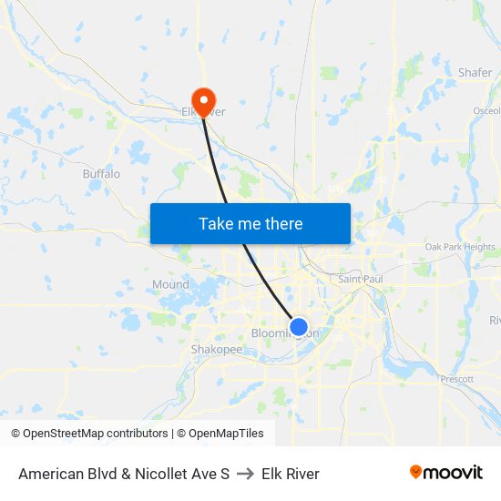 American Blvd & Nicollet Ave S to Elk River map