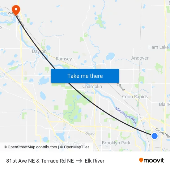81st Ave NE & Terrace Rd NE to Elk River map