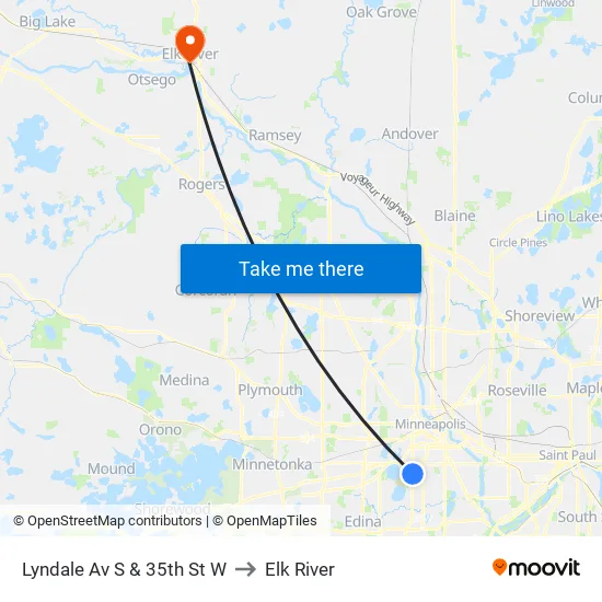 Lyndale Ave S & 35th St W to Elk River map