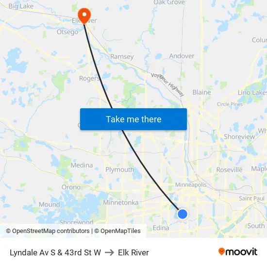 Lyndale Ave S & 43rd St W to Elk River map